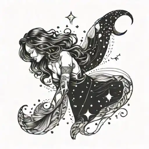 Aquarius Constellation Intertwined With Mermaid Tails