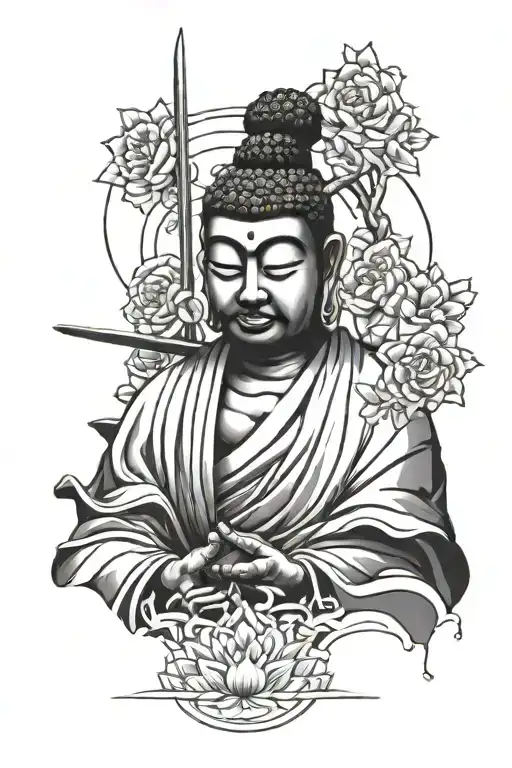 Combination Of Samurai And Gauttam Buddha Meditating