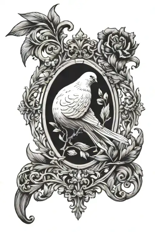 Dove In Vintage Mirror Frame
