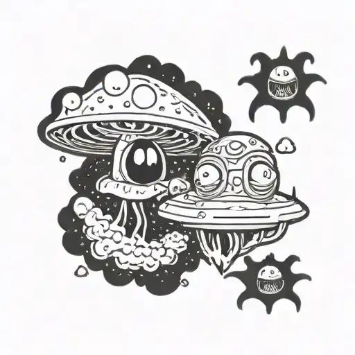 Rick And Morty Spacejet Magicmushrooms Tattoos Black And White