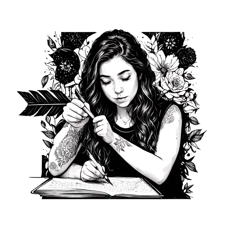 Amanda Writing With An Arrow Going Thru