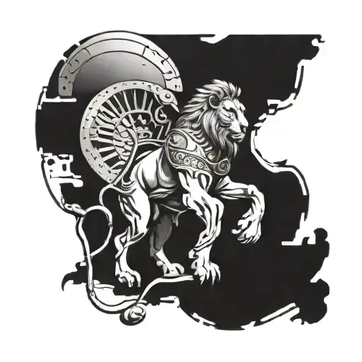 Lion Gladiator With A Colosseum As A Background Black And White