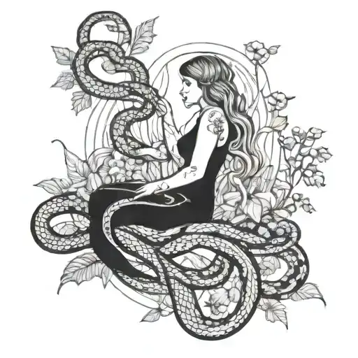 Eve In A Garden Covered By A Snake Wrapped