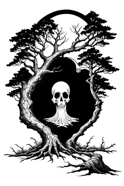 Linework Half Living Half Dead Tree