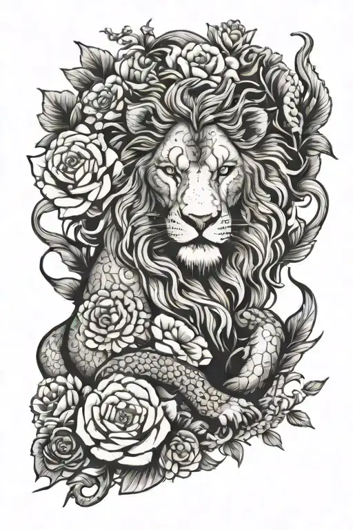 Lion And Dragon With Flowers