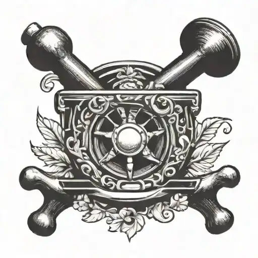 A Pharmacist's Mortar And Pestle Intertwined With A Car Steering Wheel