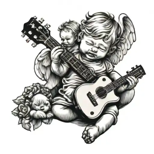 Baby Angels Playing Guitar With Dad