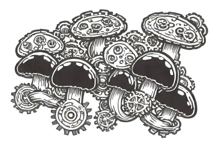 Mini Mushrooms Growing From Steampunk Cogs
