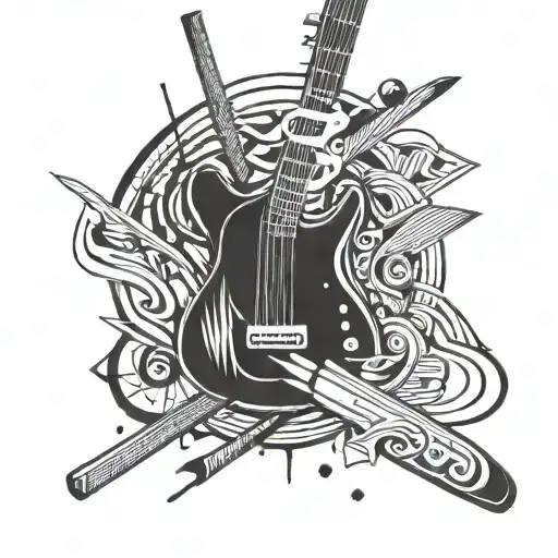 An Abstract Composition Featuring A Guitar And A Baseball Bat