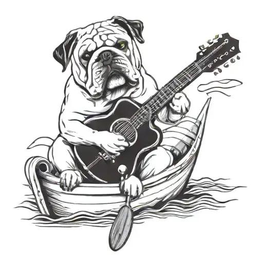A Majestic English Bulldog Playing A Guitar On A Fishing Boat