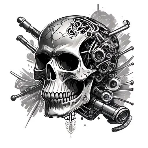 A Skull With Intricate Mechanical Details Inspired By Muscle Cars And Harley Davidson Motorcycles