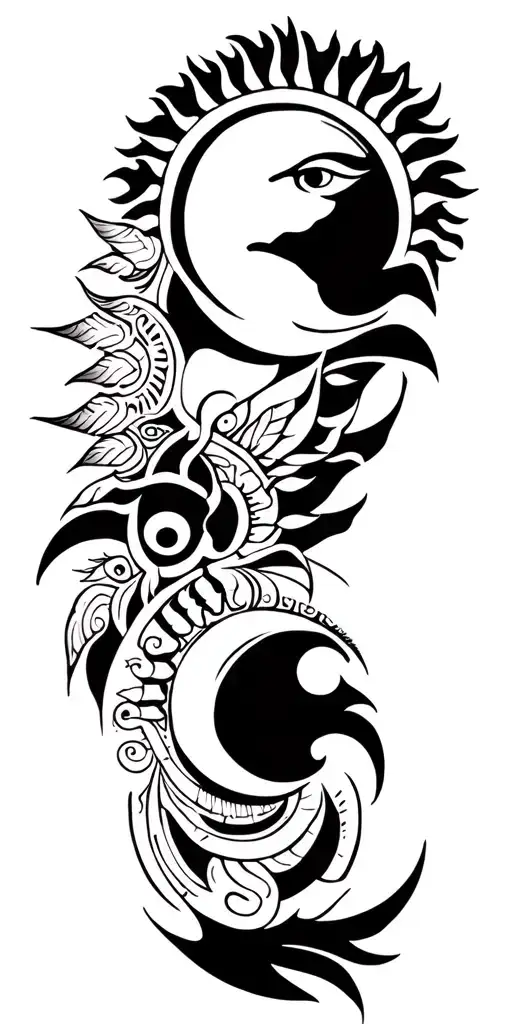 Tribal Tattoo With Taino Sun And Moon Gods