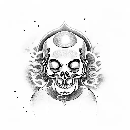 Buddhist Monk Meditating With A Yak Skull