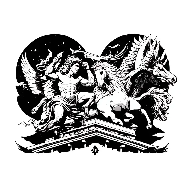 Hercules And Pegasus With Mount Olympus Temple Fitness