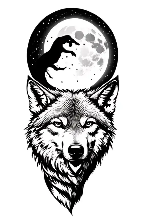 One Wolf Chasing The Moon And One Wolf Chasing The Sun