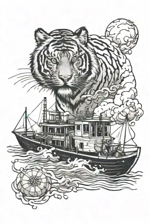 Tiger And Boat Floating