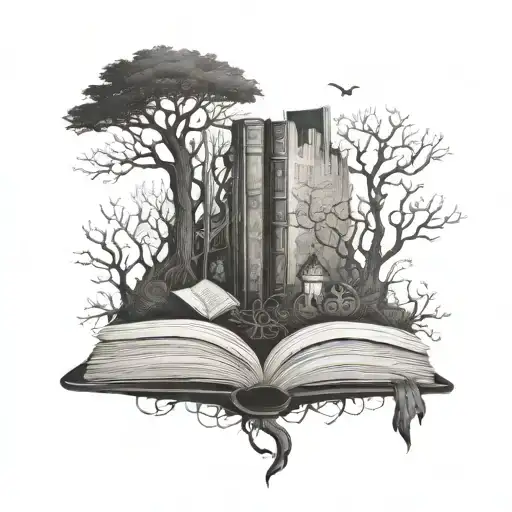 Books And Haunted Forest For Background