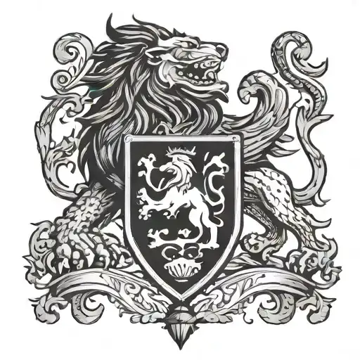 Gates Family Crest With Lion Rampant On The Shield