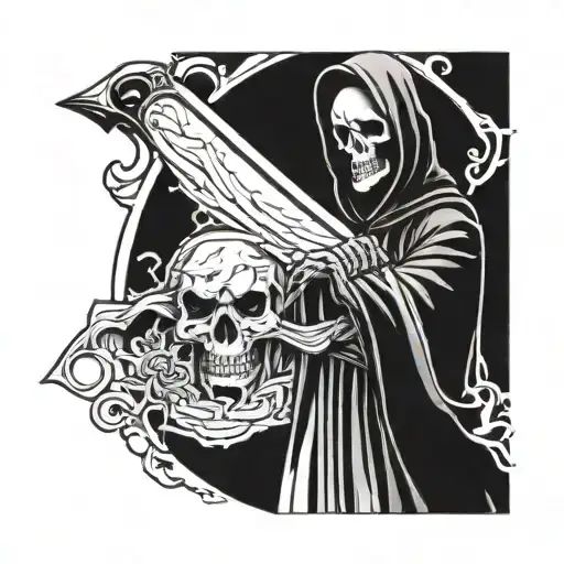 Grim Reaper Holding Scythe Blade Saying Resurrection
