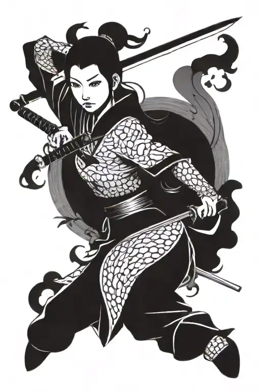 Japanese Female Warrior Wielding A Sword
