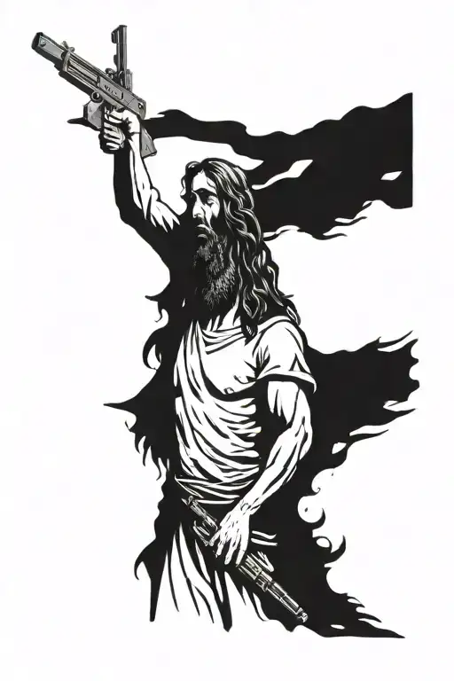 Jesus Standing With Ak 47 Assault Rifle