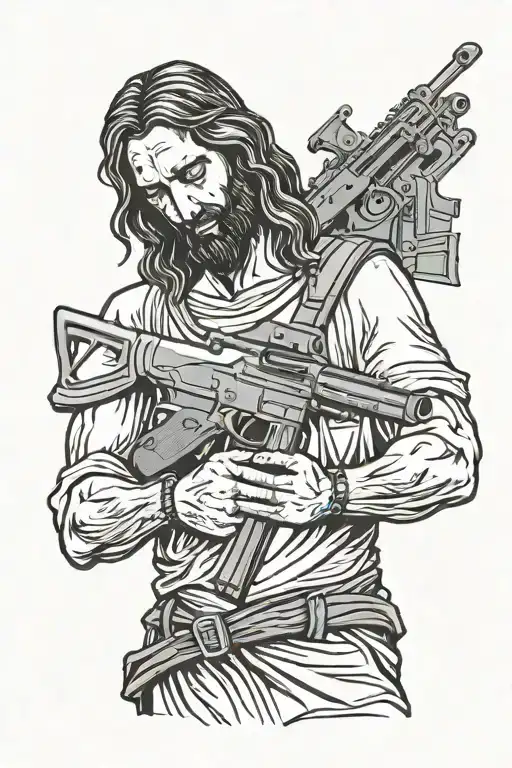 Jesus Standing With Ak 47 Assault Rifle