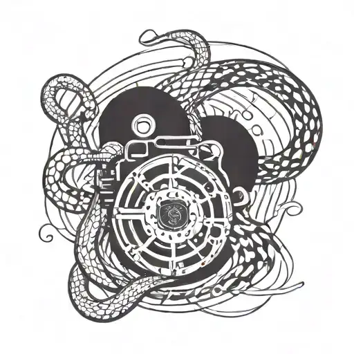 A Tattoo Design Featuring A Cinematic Film Reel Intertwined With Musical Notes A Snake