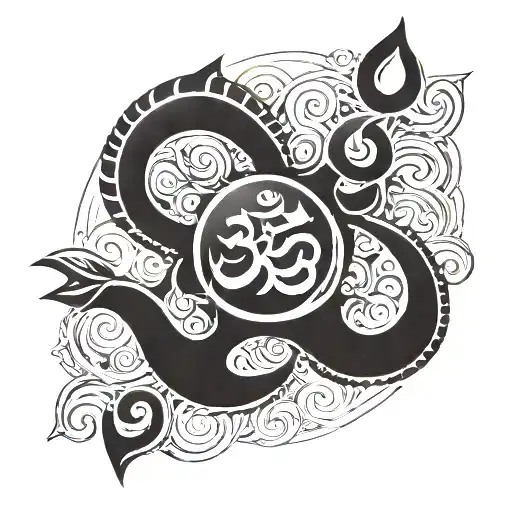Trishul Om And Damru And River Symbol
