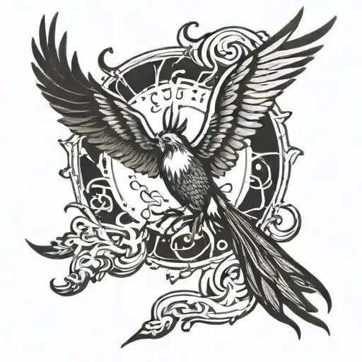 Sun And Phoenix Flying