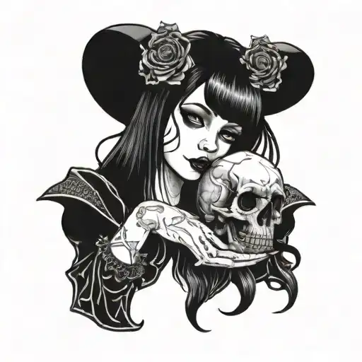 Goth Girl Holding Skull