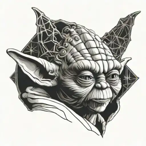 A Detailed Portrait Of Yoda In A Blackwork Style