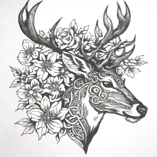Deer With Flowers Intertwined