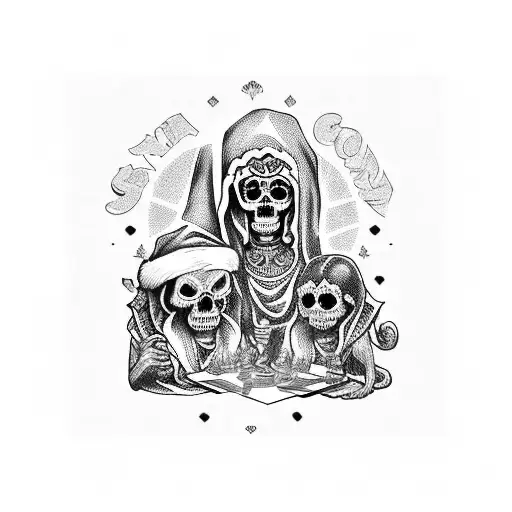 Santa Muerte And La Catrina Playing Chess With The 3 Wise Monkeys As Pieces