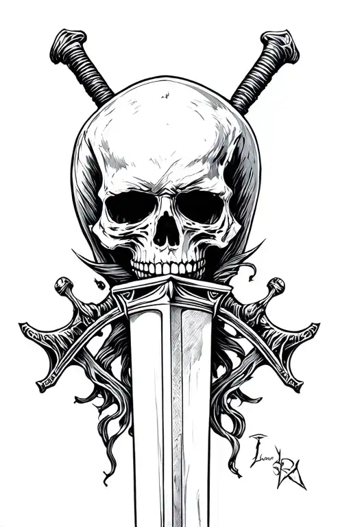 Skull Face With A Sword Through It On The Top