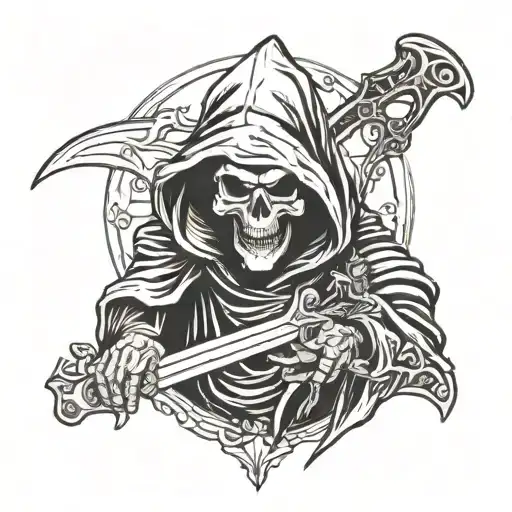 Grim Reaper Holding Blade Saying Resurrection