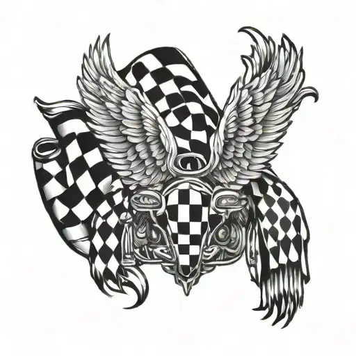 Checkered Flag Angel Wings With Halo