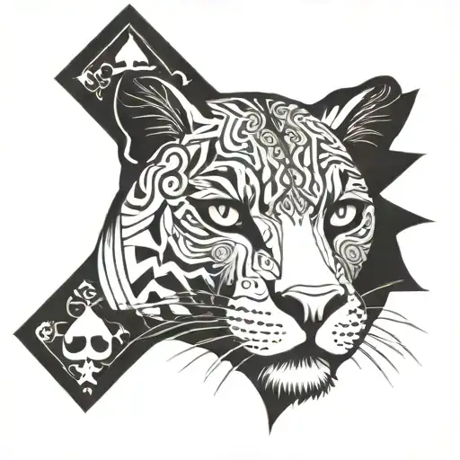 King Spade Card Panther Face