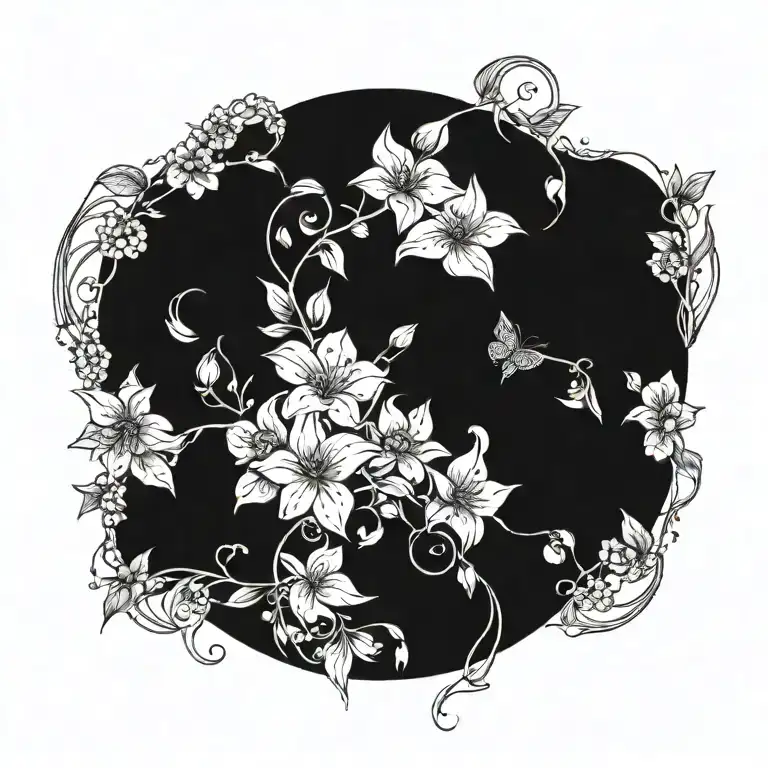 Vine Of Flowers And Pedals On Back