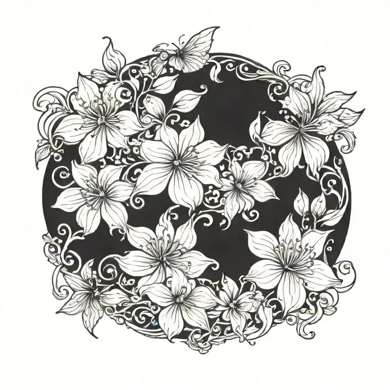 Vertical Vine Of Flowers And Pedals On Back