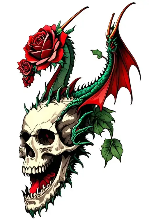 Skulls And Roses With Dragon