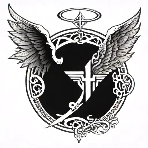 Angel Symols For Protection Rune Black Grey