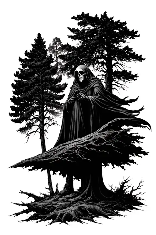 Grim Reaper In The Forest Landscape