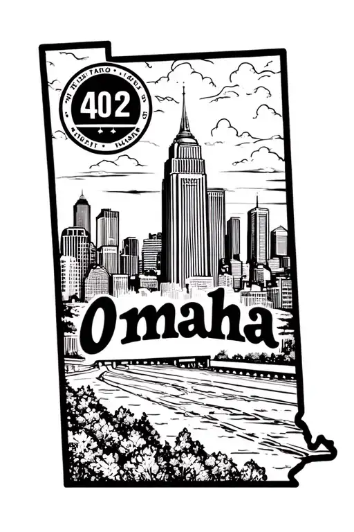 Omaha Nebraska State Outline With 402 Hood