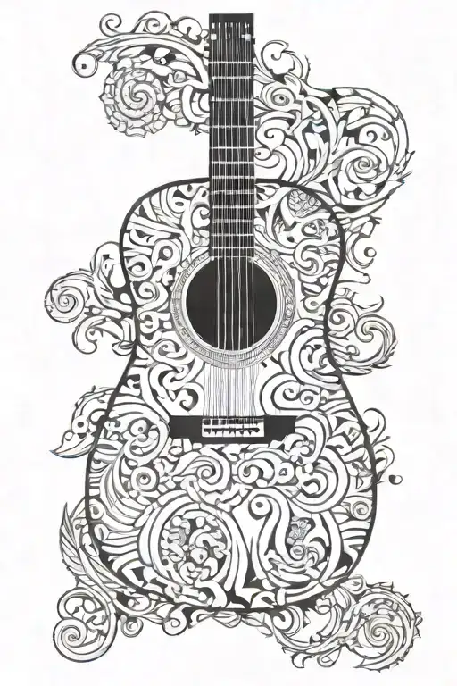 Guitar Surrounded By Pattern