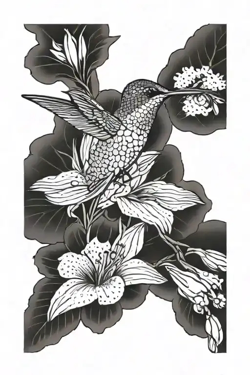 Hummingbird With Gladiolus Flower And Daisy Flower