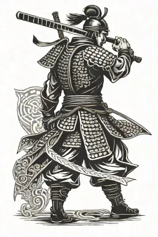 Samurai Warrior Holding Sword With Back Turned