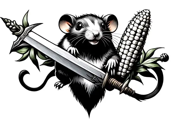 Small Rat Holding Corn Sword