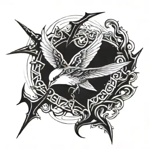 Posiden Trident Stabbing Swallow Bird