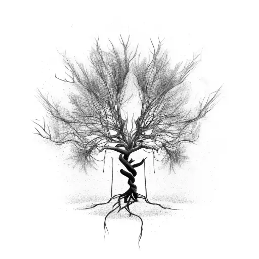 Realistic Skinny Dead Tree With Long Hanging Roots