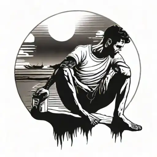 Man Sitting On Beach Sunset